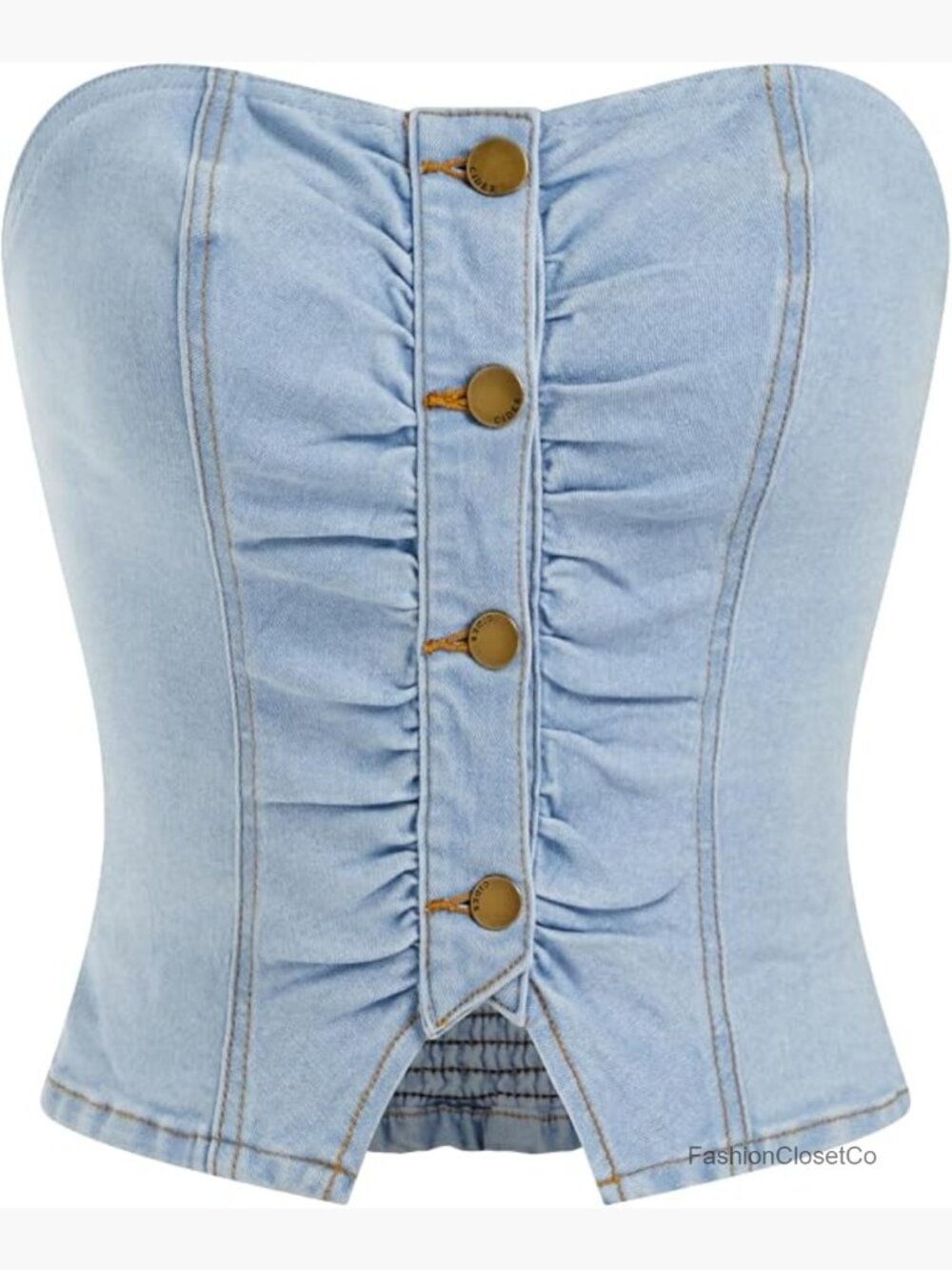 Button Down Denim Tube Top Crop Jean Top Y2K Concert Outfits